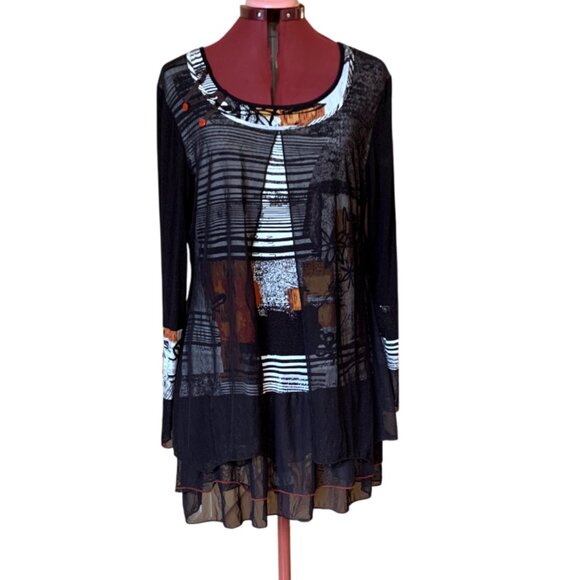 MICHAEL TYLER - Black multi-layers tunic short dress multi-layers - LARGE - Picture 1 of 10